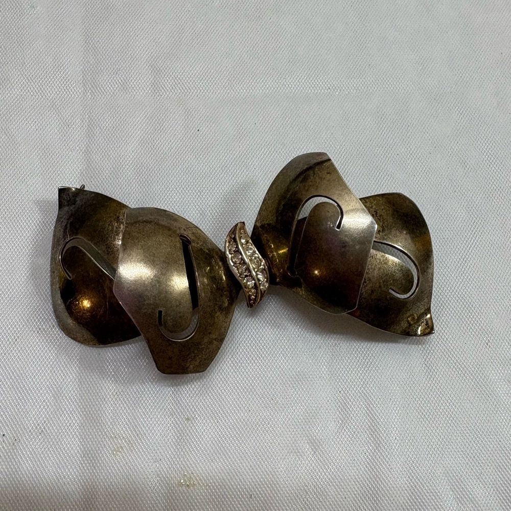 Castlecliffe Sterling Large Bow Brooch Crystals Vintage 925